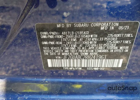 2024 Subaru Crosstrek from USA, damaged, VIN JF2GUABC2RH241963